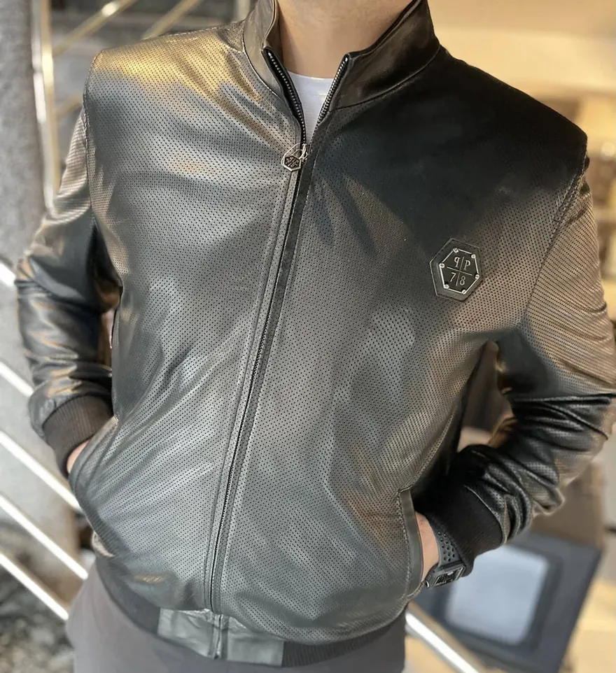 Чоловіча натуральна шкіряна куртка Philipp Plein Брендова куртка для ч